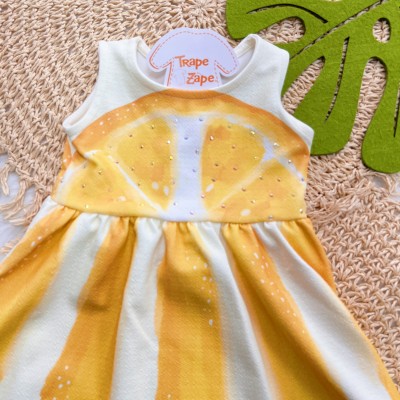 Vestido Laranjinha com Strass - Off White e Amarelo